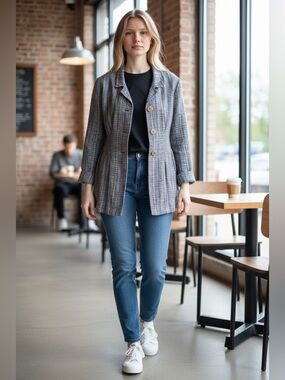 FLAX Women's Blue-Green Patterned Linen Button Front Top, Small